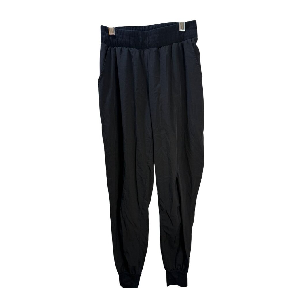 Free People Black Elastic Waist‎ Jogger Pants With Pockets & Ribbed Cuffs